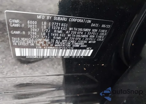 2023 Subaru Ascent Limited 7-Passenger z USA, uszkodzony, nr VIN 4S4WMASD3P3447236